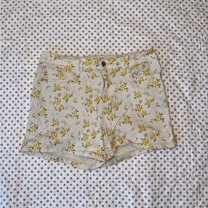 Judy Blue Floral Jean Shorts - Yellow and Cream